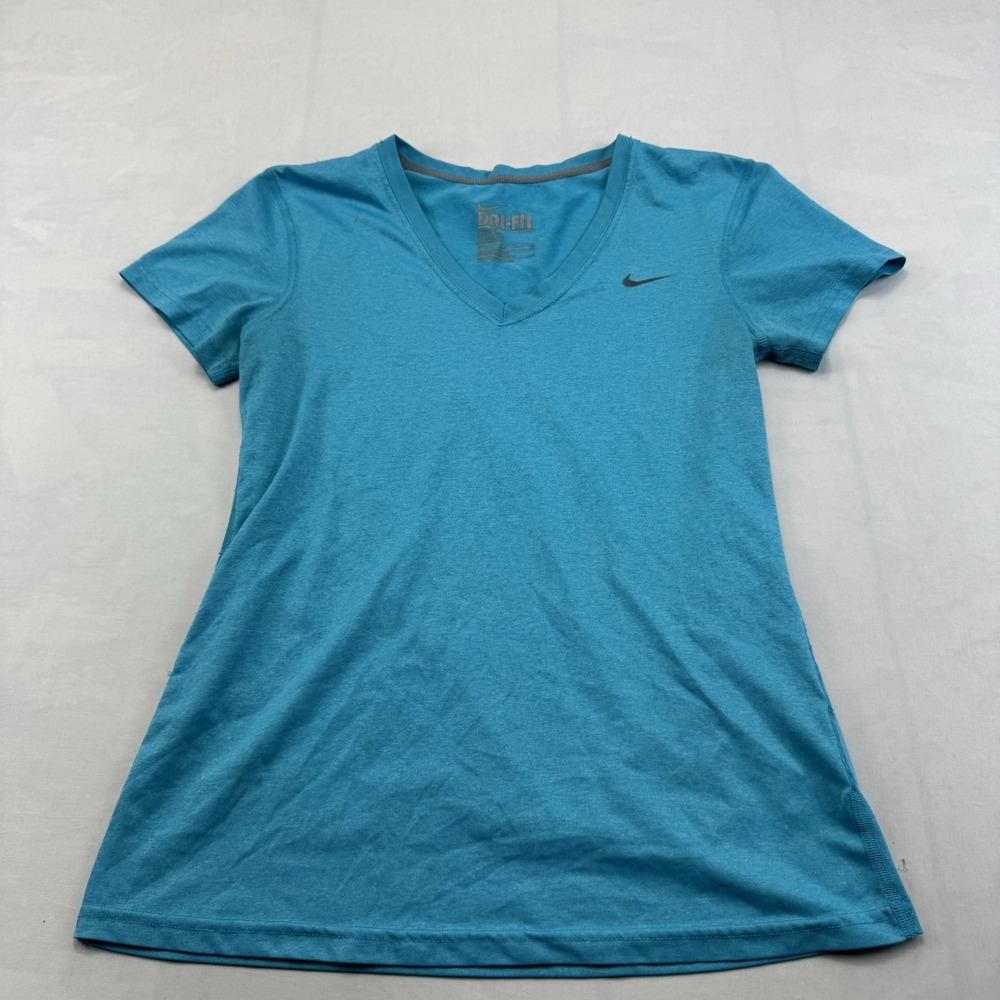 Nike Dri-FIT Turquoise Blue V Neck Short Sleeve Athletic T Shirt Womens S